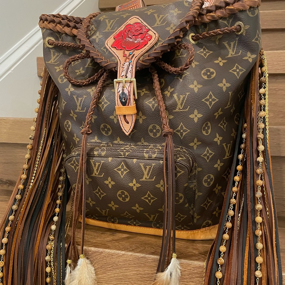 Custom Boho Louis Vuitton Backpack with Fringe